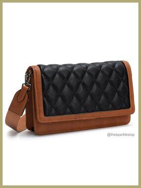 Quilted Faux Leather Crossbody Bag with Card Slots & Phone Holder